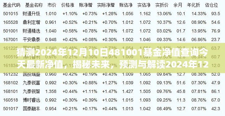 揭秘预测解读，以481001基金为例，展望2024年基金净值预测与解读今日最新净值动向分析。